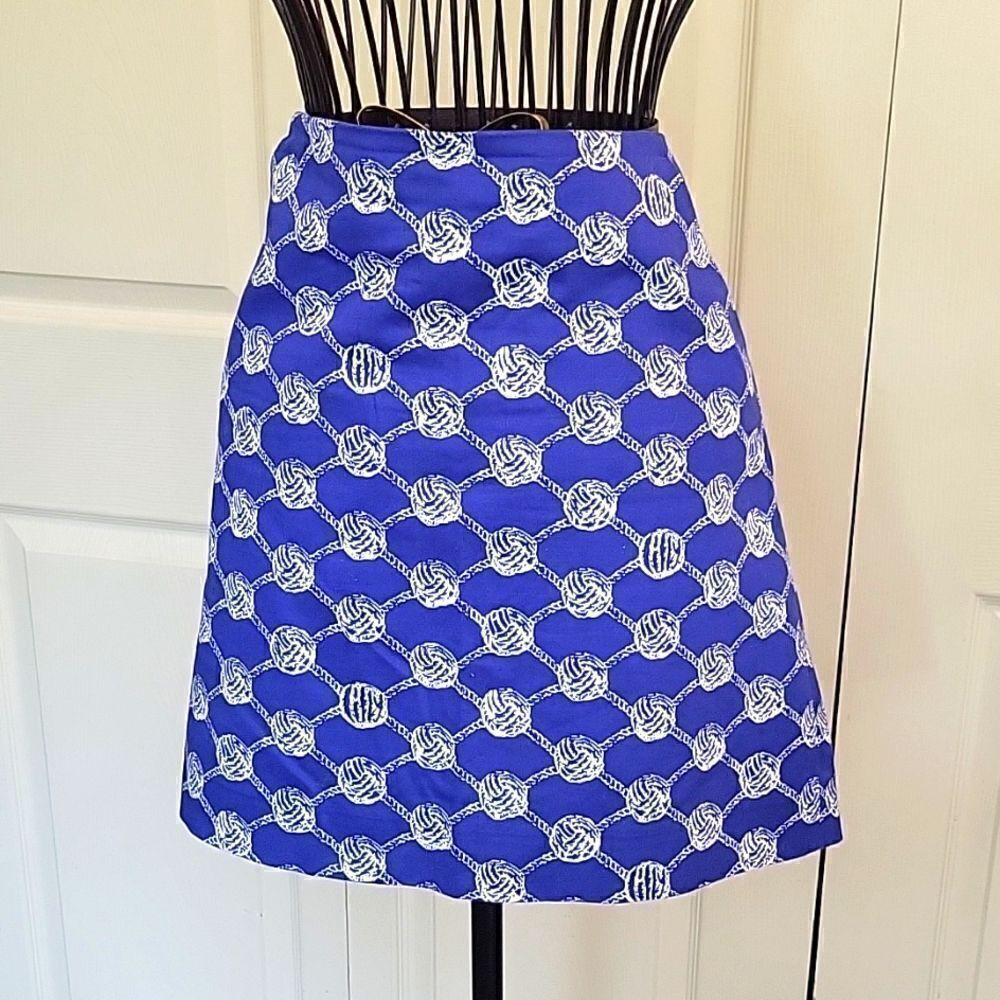 Lilly Pulitzer Blue and White Ball and Chain Print Skirt Size 6